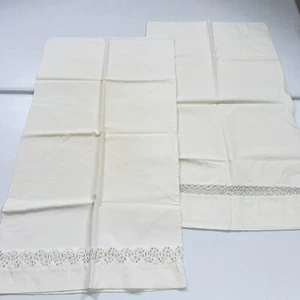 vintage pillowcase pair standard solid white cotton primitive rustic - Picture 1 of 10