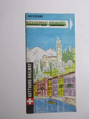 Switzerland Vintage Gotthard Railway Travel Guide Brochures Rail Line Map 1961 - Image 1 of 4