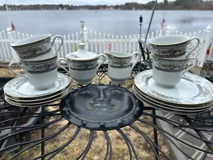 Coffee Tea Set in CAMBRIDGE by Mikasa Cups Saucers Dessert Plates Creamer Sugar - Picture 1 of 4