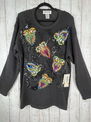 Suéter Vintage Nuevo Con Etiquetas Western Connection Bling Y2K Túnica Brillante Paisley Mediano Foto 1 de 4