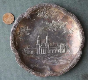 1901 Buffalo New York Weltausstellung Maschinen & Transport Bldg. Metall Aschenbecher --- - Bild 1 von 1