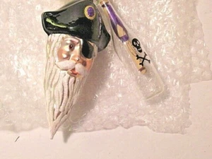 1997 Patricia Breen 2 pc Polish Glass Ornament -PIRATE REX w/GLASS BOTTLE & MAP - Picture 1 of 7