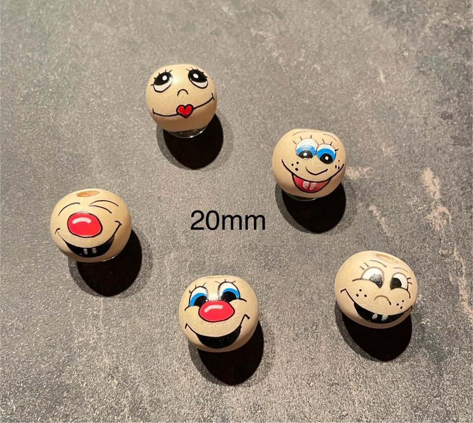 5 Stück Holzperlen Holzköpfe Holzkugeln, handbemalt, 20mm - Bild 1 von 1