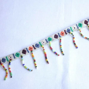 Multi Coloured Bead / Aztec Braid Trim - 40mm Wide - £4.49 Metre - Picture 1 of 1