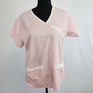 Tafford Scrub Top Womens XS Pink Patterned Short Sleeve V-Neck Medical Uniform - Picture 1 of 7