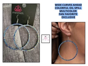 PAPARAZZI Wide Curves Ahead - MULTI 🔥 OIL SPILL🔥Earrings ~ VHTF 🔥LQQK🔥NWT - Picture 1 of 4
