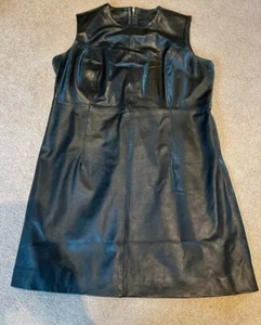 Karen Millen Real Leather Black Midi Dress UK 16 - Picture 1 of 3