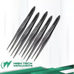 5 Pcs Precision Tweezers Jewelry Repairment 3.5" Stainless Steel Serrated Tips - Picture 1 of 4