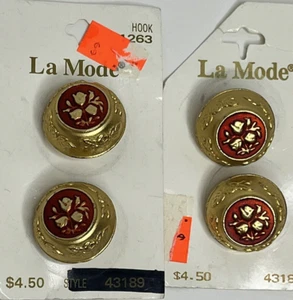Four La Mode Gold Tone Red Shank Type Metal Buttons Vintage Italy Size 7/8" - Picture 1 of 4