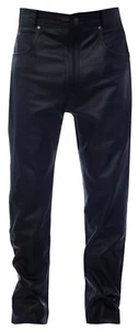 Mens Black '501' Style Leather Jeans Classic Biker Cowhide Motorcycle Trousers - Picture 1 of 4