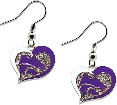 Kansas State Wildcats Swirl Heart Chain Necklace - 22" Chain with 2.50"x3.75" Te Cover