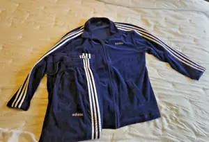 Adidas Velour Tracksuit Set Dark Blue Size M - Picture 1 of 10