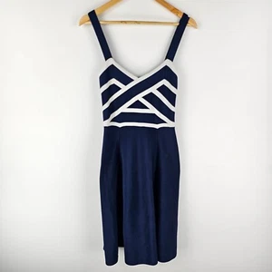 Guess Dress Womens Size M Navy Blue White Sleeveless A Line Midi V Neck Stretch - Picture 1 of 9