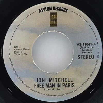 JONI MITCHELL Free Man In Paris ASYLUM AS-11041 EX 45 7" 1974 Folk Rock Foto 1 de 4