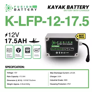 FPV-Power K-LFP-12-17.5 Fusion Lightweight Waterproof Kayak Battery with Charger - Picture 1 of 4