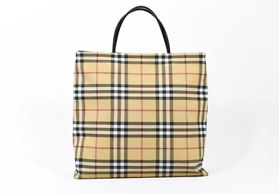 Burberry Nova Check Coated Canvas Leather Tote Bag Plaid Haymarket Large Handbag - Image 1 of 4