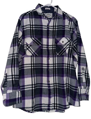 Vintage Northwest Territory Mens Flannel Shirt Sz L Purple Black Plaid READ - Image 1 of 4