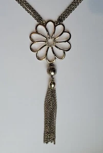 Vintage Stylish Flower Pendant Three Strand 28in Necklace With Chain Tassels - Picture 1 of 9