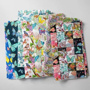 100% Cotton Butterflies Floral Children Craft Dress Sewing Premium Fabric | FQ - Picture 1 of 25