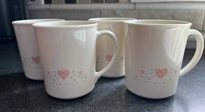 Corelle Corningware - FOREVER YOURS Pink Hearts Set of 4 Mugs Cups Discontinued - Picture 1 of 6