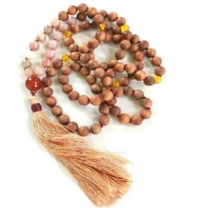 8 mm Natürliche 108 Knoten Sandelholz Sonnenstein Perlen Halskette Yoga Buddhistischer Edelstein - Bild 1 von 3