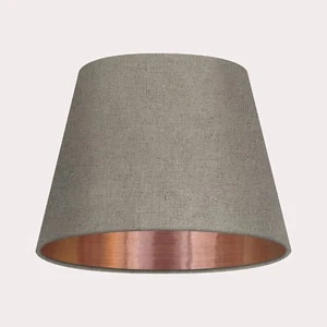 Lampshade Tapered Natural Beige Textured 100% Linen Brushed Copper Light Shade - Picture 1 of 5