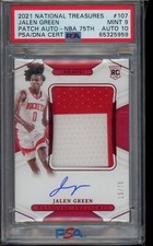 Jalen Green 2021 National Treasures NBA 75TH RC PATCH AUTO 15/75 PSA 9 DNA 10