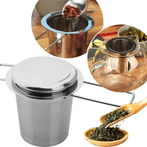 Teesieb Teefilter mit Deckel Edelstahl rostfrei Tassen Kannen mit Abtropfschale - Bild 1 von 8