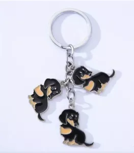 More details for dachshund sausage dog  black and tan keyring / keychain - dog lover gift idea