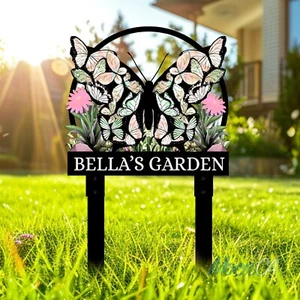 Personalized Butterfly Garden Metal Sign With Stakes, Custom Garden Flower Sign - Picture 1 of 9