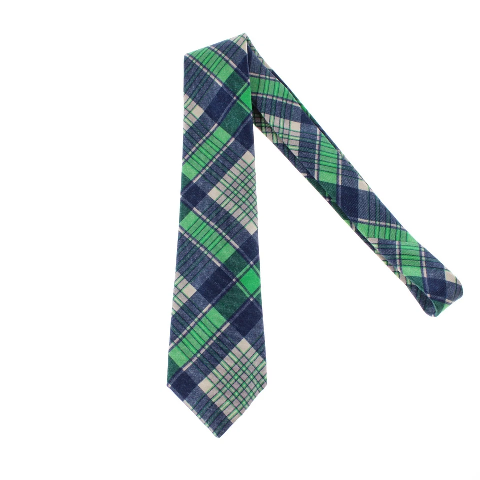 Corbata Kiton nueva sin etiquetas 100 % seda siete pliegues a cuadros azul/verde/marfil/rosa Foto 1 de 4