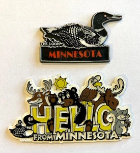Minnesota Refrigerator Magnet Lot Loon 2” & Hello Minnesota Animals 3.5” Vintage - Picture 1 of 10