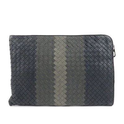 Bolso Clutch BOTTEGA VENETA Cuero Gris Marino Beige Auténtico Usado Foto 1 de 4