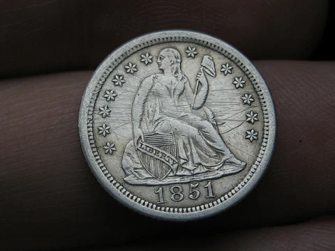 1851 O Seated Liberty Silver Dime- New Orleans, XF/AU Details Cover