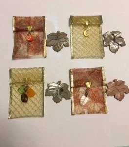 Holiday Autumn Leaves 4 Clay Ceramic Gift Ornaments - Handmade New with Gift Bag - Picture 1 of 3