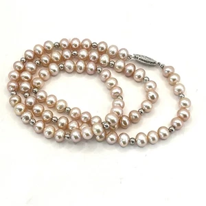 Vintage Freshwater Pink Pearl Necklace With 14k White Gold Beads And Closure 18” - Picture 1 of 15