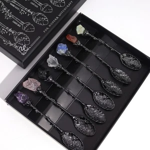 Set of 7 Silver Gemstone Crystal Witch Spoons 🥄🔮 | Witchcraft Altar Decor Tea - Picture 1 of 5