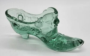 Fenton Light Green Art Glass Shoe Cabbage Head Rose Princess Slipper Vintage - Picture 1 of 6