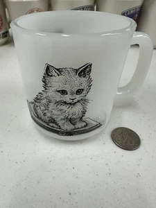 Vintage Glasbake Kätzchen Katze mit Buch Kaffeebecher Tasse 8 Unzen USA - Bild 1 von 8