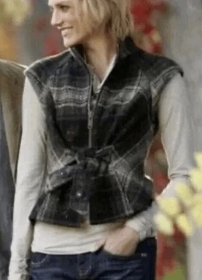 Chaleco CABI 611 Todo Atado Cremallera Cuadros Tweed Sin Mangas Mediano Otoño Vacaciones Preppy Foto 1 de 4