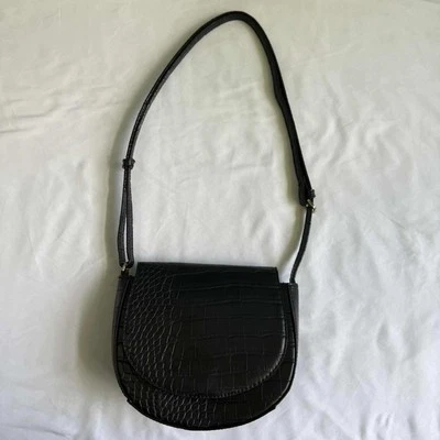 A New Day Black Croc Embossed Saddle Bag Crossbody Purse Fashion Handbag - Image 1 of 4