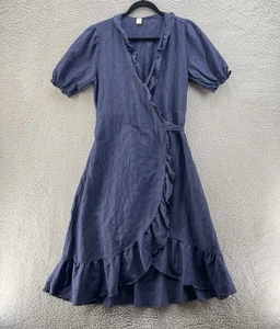 Old Navy Kleid Damen mittelblau bestickt Wickel Rüschen Midi Kurzarm - Bild 1 von 14