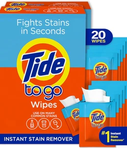 Instant Stain Remover Wipes for Clothes Travel Pocket Size 20 Ct - Picture 1 of 5