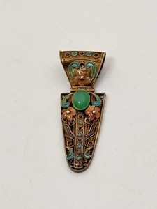 Vintage Filigree Necklace Pendant Enamel Floral Detail 925 Mark Brass Art Deco - Picture 1 of 5