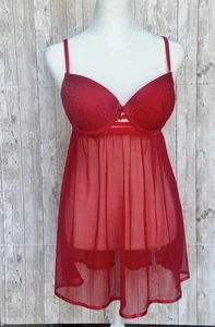 Lingerie babydoll push-up rossa Daisy Fuentes taglia L schiena regolabile pizzo trasparente - Foto 1 di 16