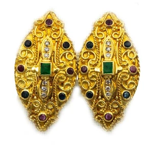 18k Yellow Gold Diamond Ruby Emerald Sapphire Earrings 1.20CT - Picture 1 of 4