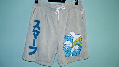 PANTALONES CORTOS MEDIANOS The Smurfs gris plata lavado mineral de Mad Engine súper suaves nuevos con etiquetas Foto 1 de 3