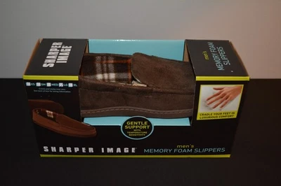 Sharper Image Men's Memory Foam Slippers Large (9-10) Brown NIB - Image 1 of 4