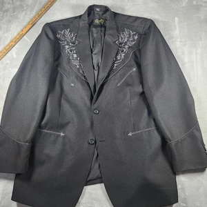 Scully Floral Tonal Embroidered Blazer Mens 48L Black Western Sport Coat New - Picture 1 of 10