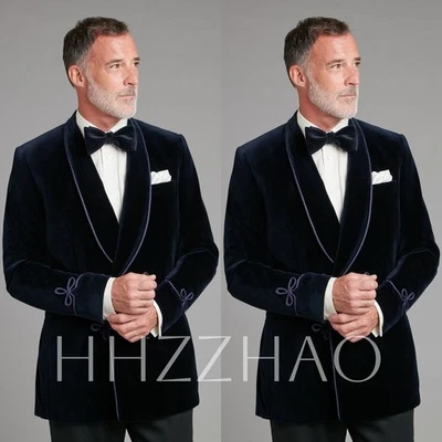 Chaqueta de terciopelo negro para hombre para fumar chal solapa cena anfitrión boda novio esmoquin Foto 1 de 4